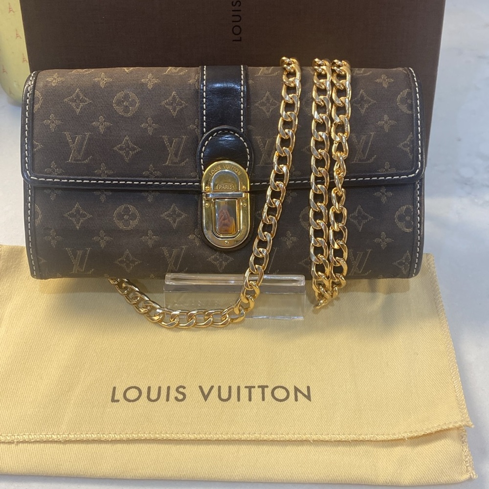LOUIS VUITTON Monogram Idylle Canvas Sarah Wallet, Chain, Box and Dust Bag